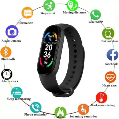 M6 Black Smart Fitness Band  